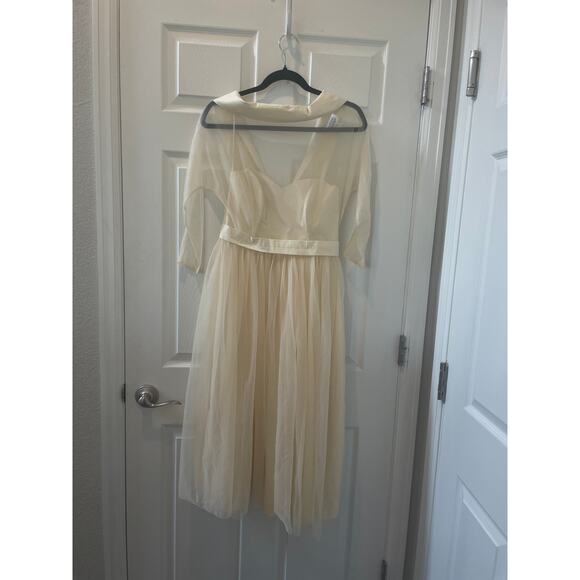 Unique Vintage 1950sChiffon Boat Neck Wedding Swing Dress Ivory SZ #44 - Picture 4 of 9